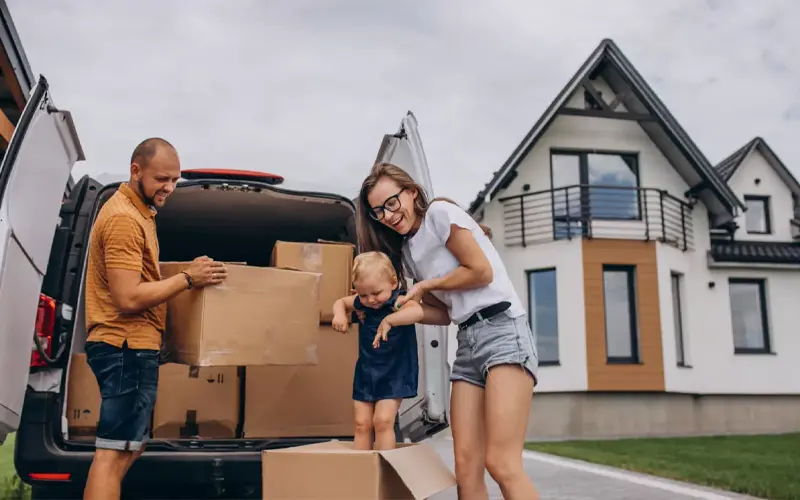 happy family moving house